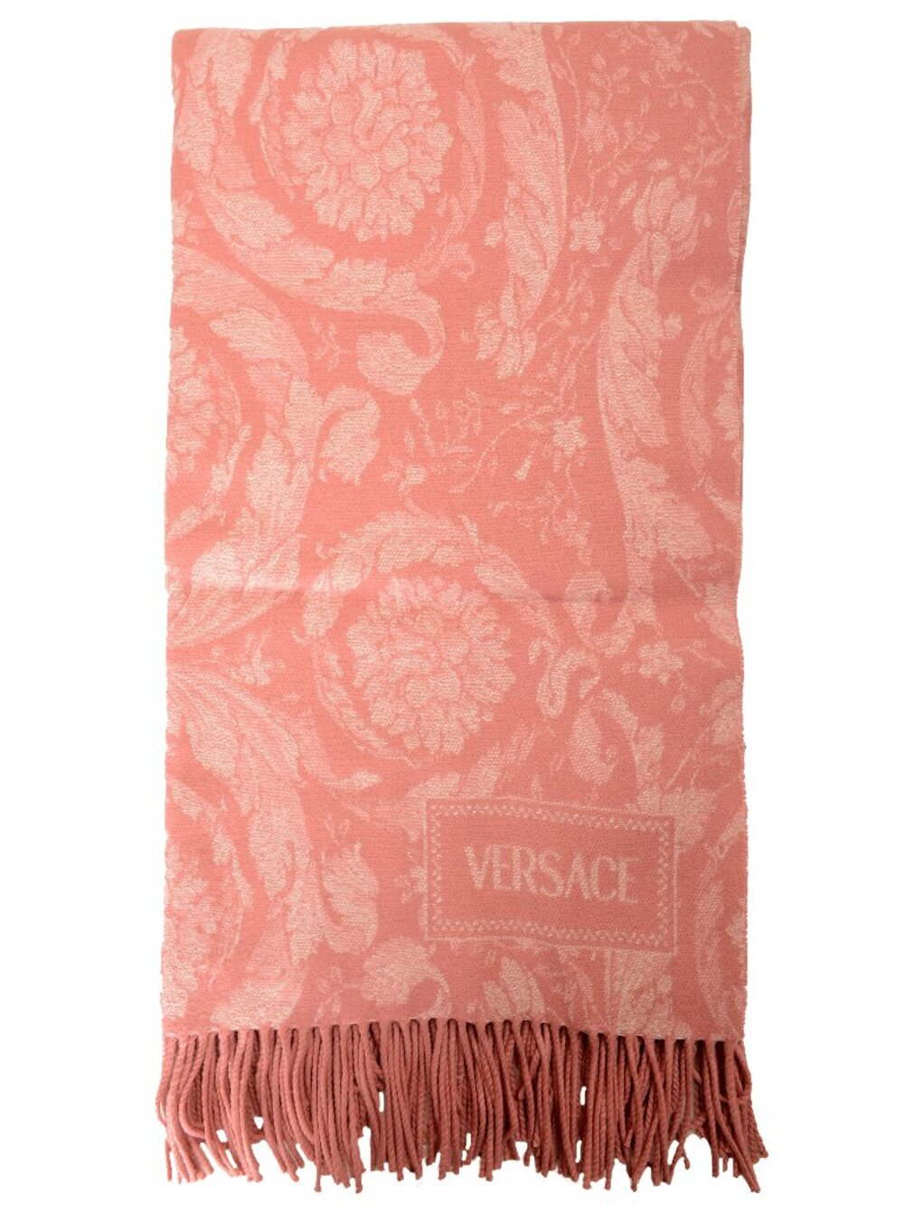 Versace Pink Rose Barocco Print Wool Cashmere Silk Blanket Throw